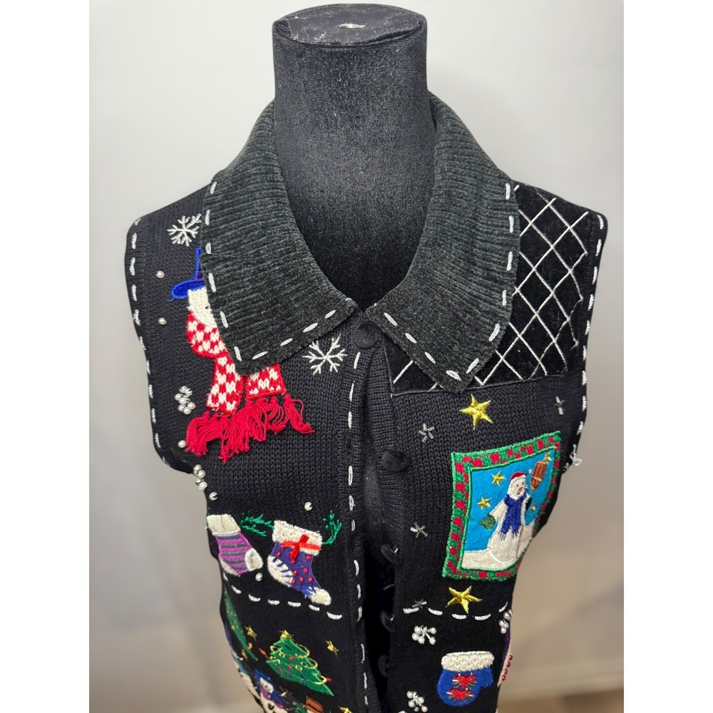 Vintage Grandma Studio Joy Ugly Christmas Embroidered Vest Womens Small Holiday - Picture 3 of 7